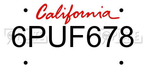 6PUF678 California License Plate