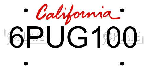 6PUG100 California License Plate