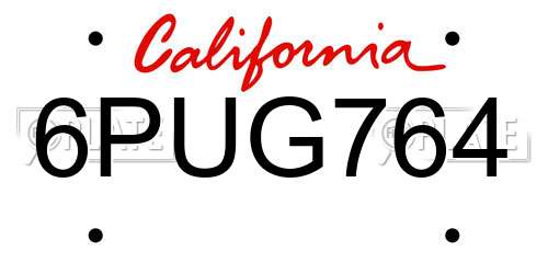 6PUG764 California License Plate