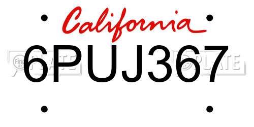 6PUJ367 California License Plate