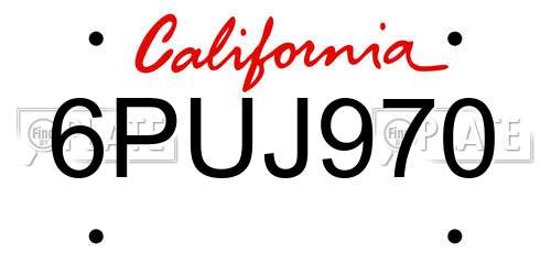 6PUJ970 California License Plate