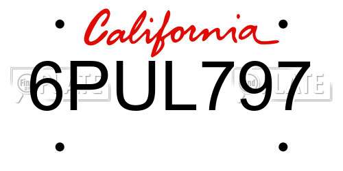 6PUL797 California License Plate