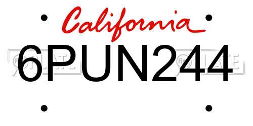 6PUN244 California License Plate