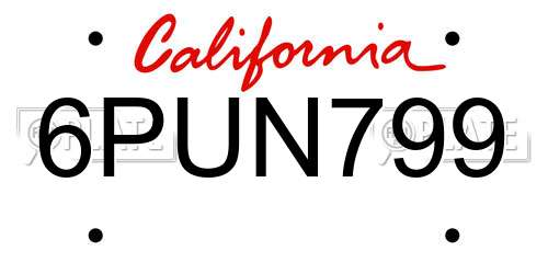 6PUN799 California License Plate