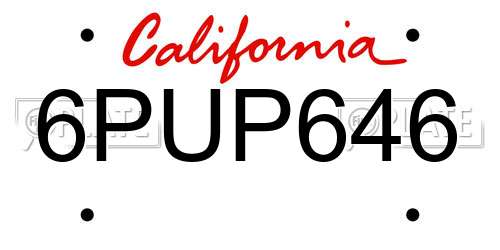 6PUP646 California License Plate