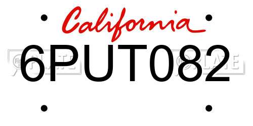 6PUT082 California License Plate