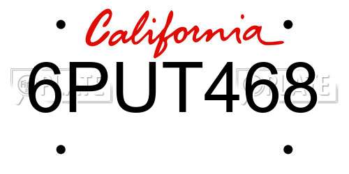 6PUT468 California License Plate