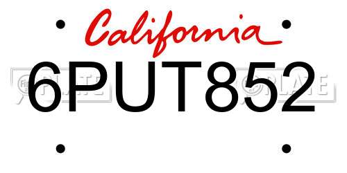 6PUT852 California License Plate