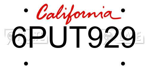 6PUT929 California License Plate