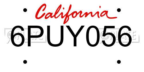 6PUY056 California License Plate
