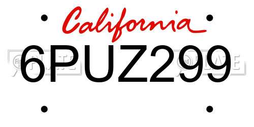 6PUZ299 California License Plate