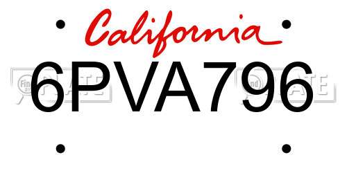 6PVA796 California License Plate