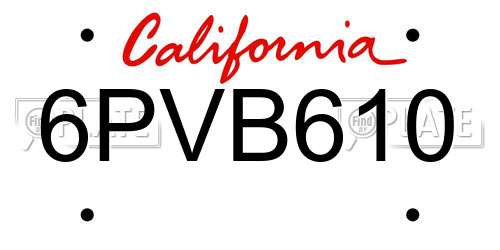 6PVB610 California License Plate
