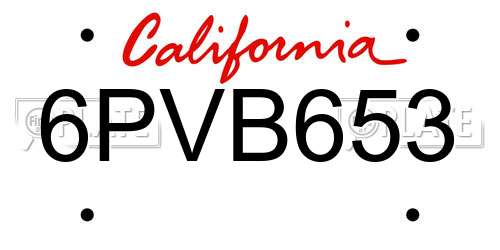 6PVB653 California License Plate