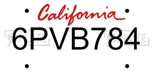6PVB784 California License Plate