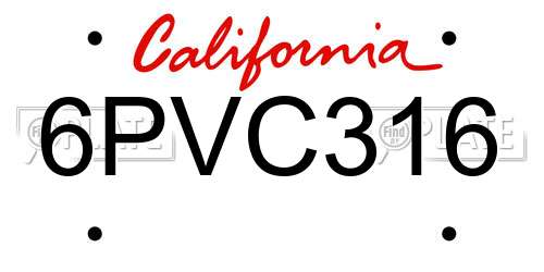 6PVC316 California License Plate