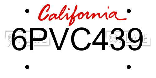 6PVC439 California License Plate