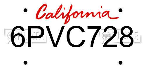 6PVC728 California License Plate