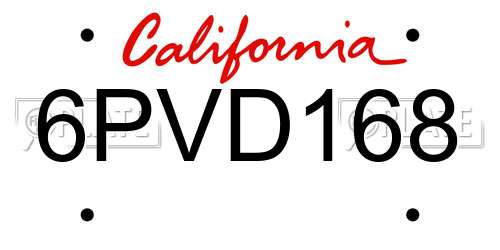6PVD168 California License Plate