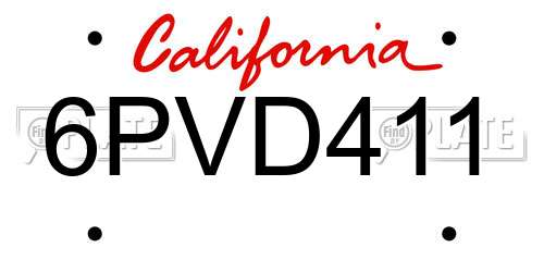 6PVD411 California License Plate