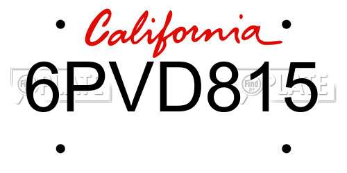 6PVD815 California License Plate