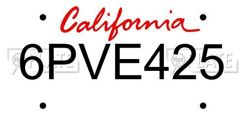 6PVE425 California License Plate