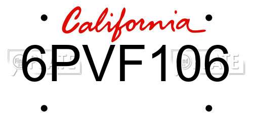 6PVF106 California License Plate