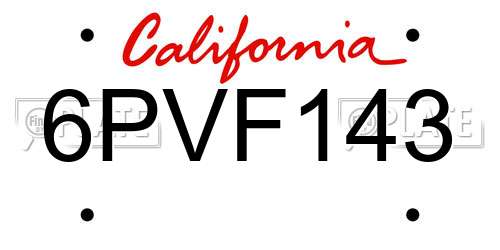 6PVF143 California License Plate