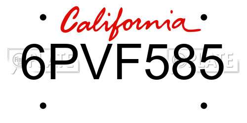 6PVF585 California License Plate
