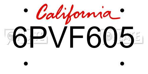 6PVF605 California License Plate