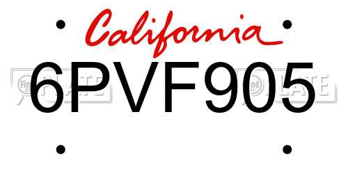 6PVF905 California License Plate