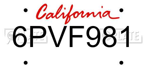 6PVF981 California License Plate