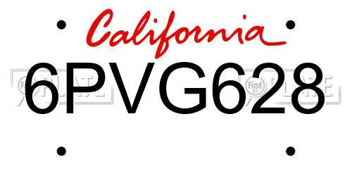 6PVG628 California License Plate
