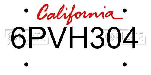 6PVH304 California License Plate
