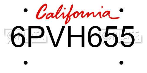 6PVH655 California License Plate
