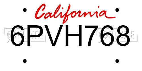 6PVH768 California License Plate