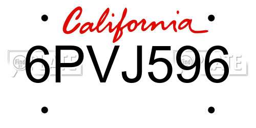 6PVJ596 California License Plate