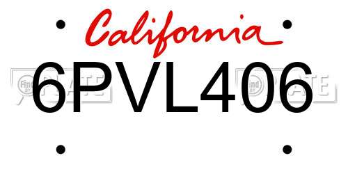 6PVL406 California License Plate