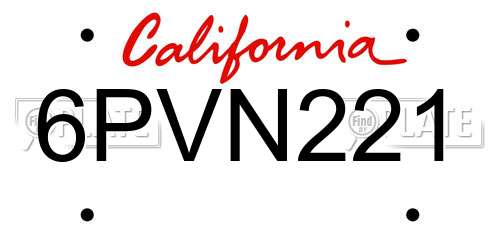 6PVN221 California License Plate