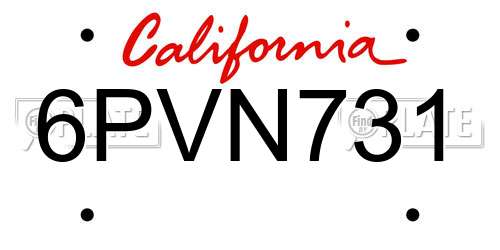 6PVN731 California License Plate
