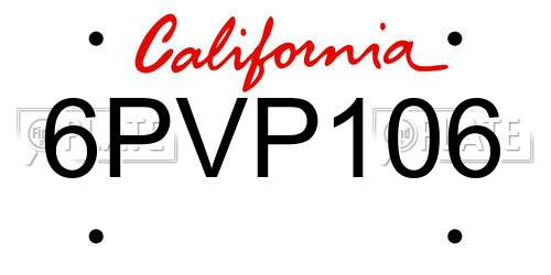 6PVP106 California License Plate