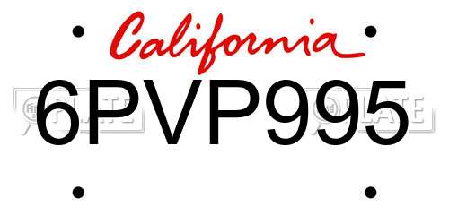 6PVP995 California License Plate