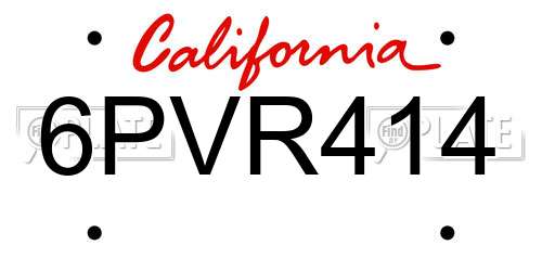 6PVR414 California License Plate