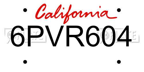 6PVR604 California License Plate