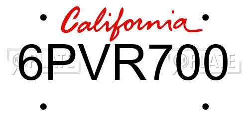 6PVR700 California License Plate