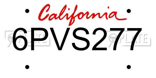 6PVS277 California License Plate