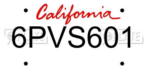 6PVS601 California License Plate