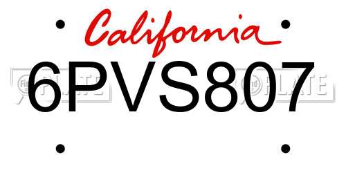 6PVS807 California License Plate