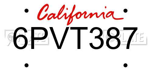 6PVT387 California License Plate