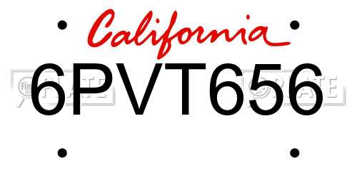6PVT656 California License Plate
